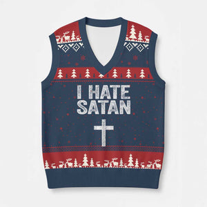 I Hate Satan V-Neck Knit Sweater Vest Funny Christian Jesus Cross