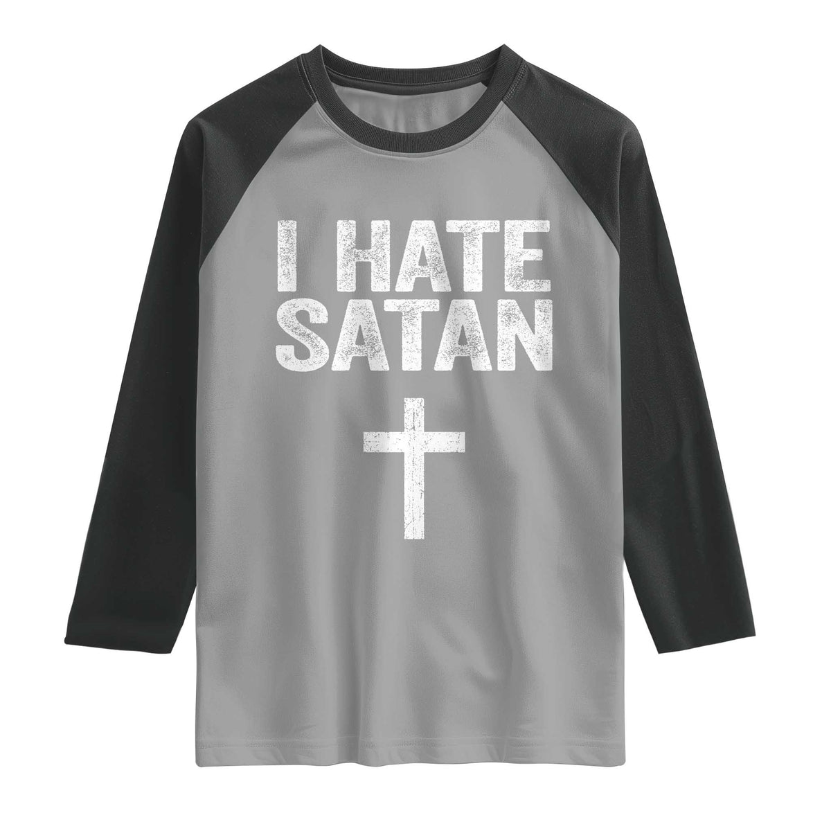 I Hate Satan Raglan Shirt Funny Christian Jesus Cross