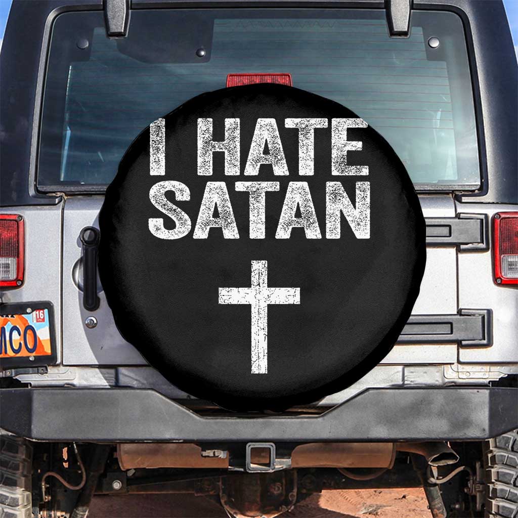 I Hate Satan Spare Tire Cover Funny Christian Jesus Cross TS11 No hole Black Print Your Wear