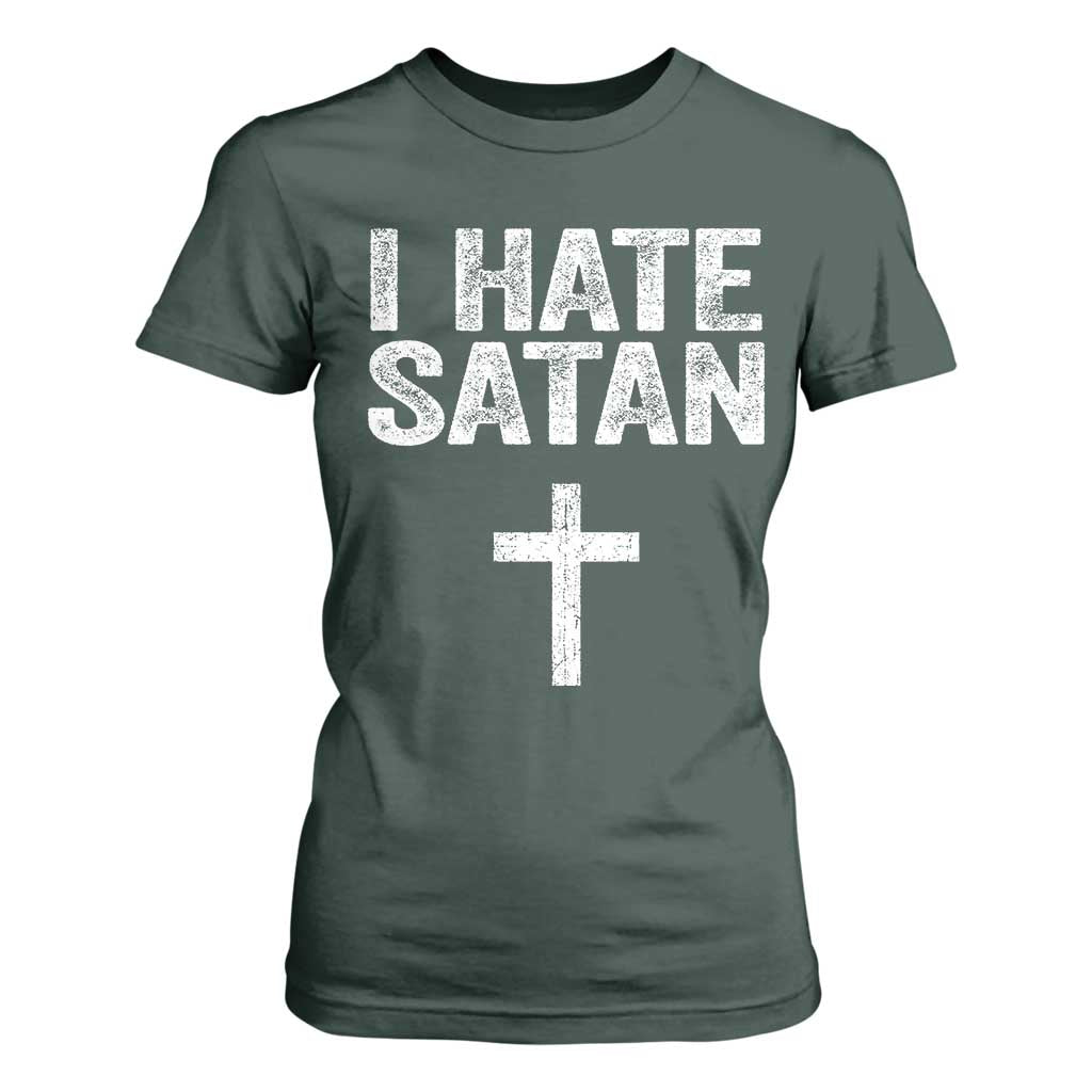 I Hate Satan T Shirt For Women Funny Christian Jesus Cross
