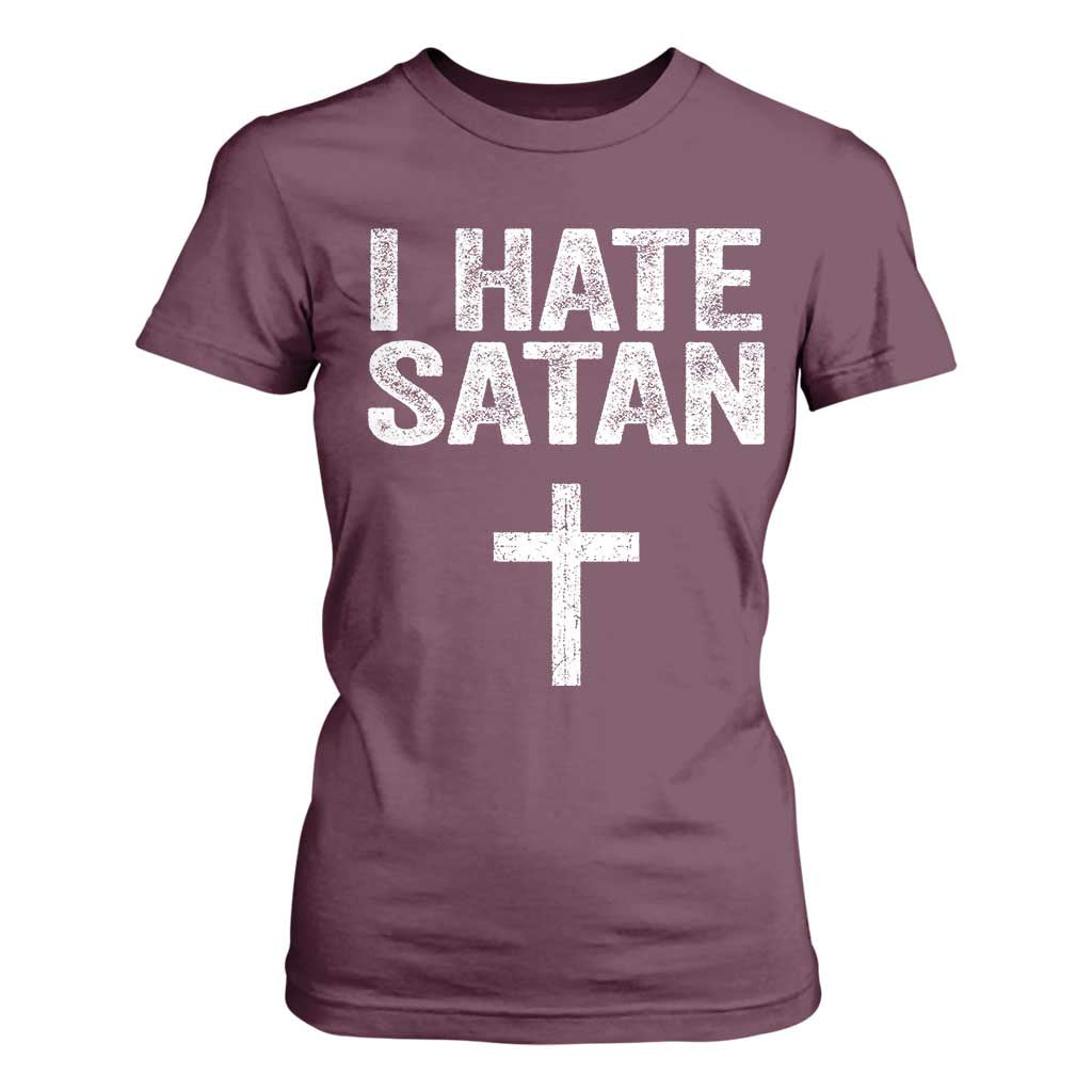 I Hate Satan T Shirt For Women Funny Christian Jesus Cross