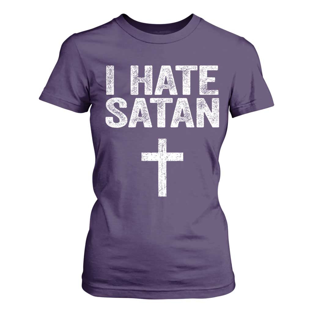 I Hate Satan T Shirt For Women Funny Christian Jesus Cross