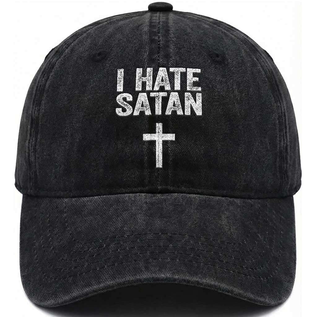I Hate Satan Washed Cotton Baseball Cap Funny Christian Jesus Cross TS11 Print Your Wear