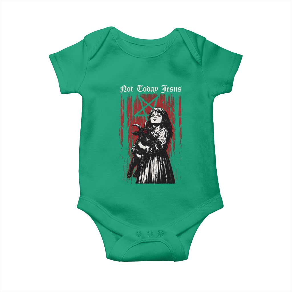Not Today Jesus Gothic Dark Art Creepy Halloween Baby Onesie
