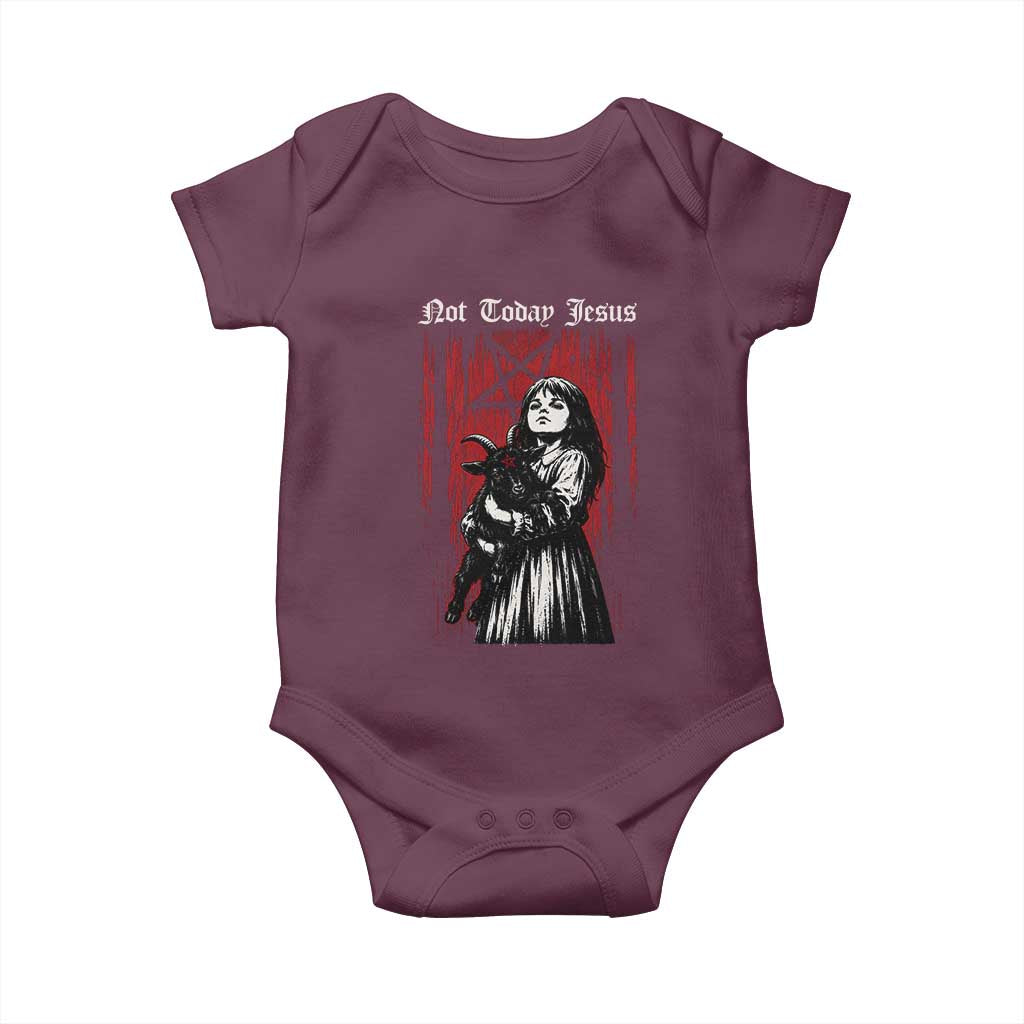 Not Today Jesus Gothic Dark Art Creepy Halloween Baby Onesie