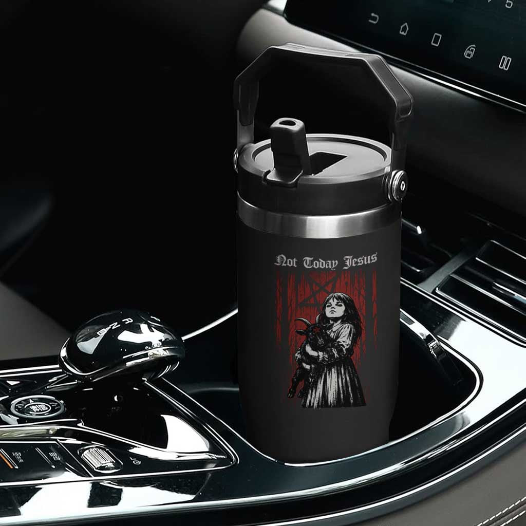 Not Today Jesus Gothic Dark Art Creepy Halloween Flip Straw Tumbler