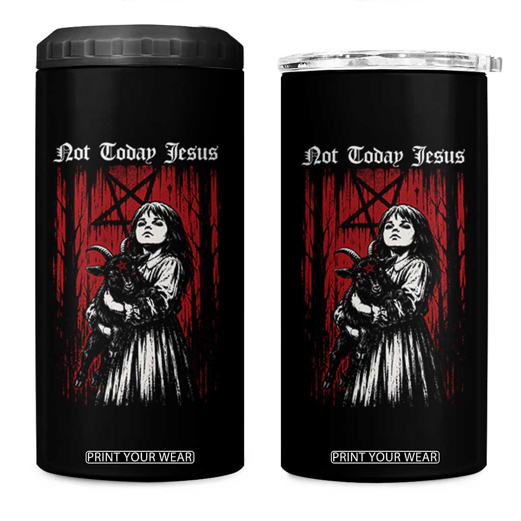 Not Today Jesus Gothic Dark Art Creepy Halloween 4 in 1 Can Cooler Tumbler