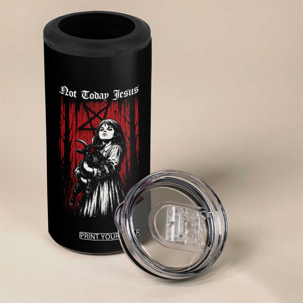 Not Today Jesus Gothic Dark Art Creepy Halloween 4 in 1 Can Cooler Tumbler