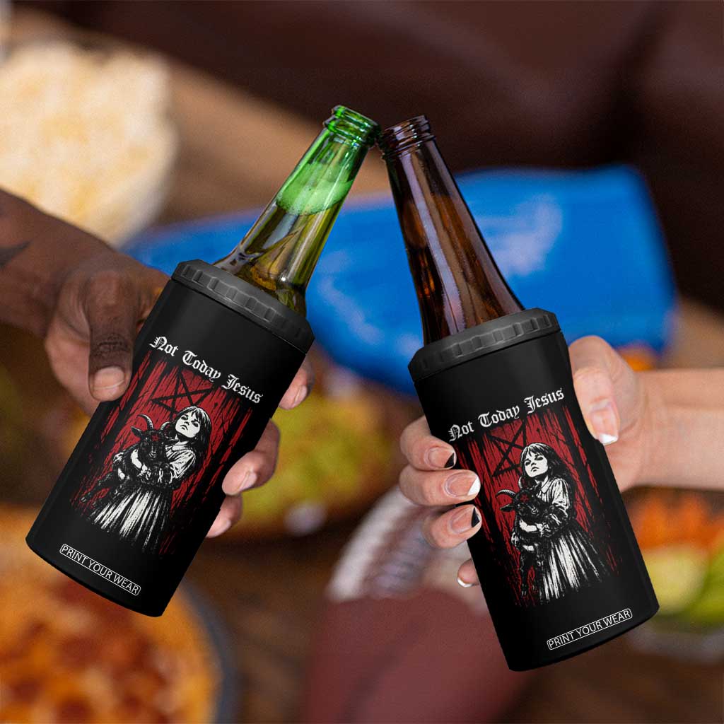 Not Today Jesus Gothic Dark Art Creepy Halloween 4 in 1 Can Cooler Tumbler