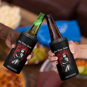 Not Today Jesus Gothic Dark Art Creepy Halloween 4 in 1 Can Cooler Tumbler