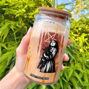 Not Today Jesus Gothic Dark Art Creepy Halloween Glass Can