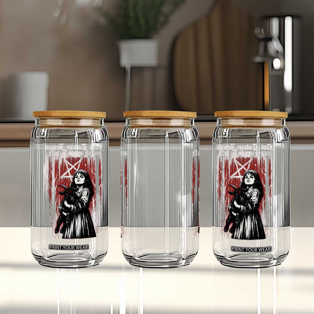 Not Today Jesus Gothic Dark Art Creepy Halloween Glass Can