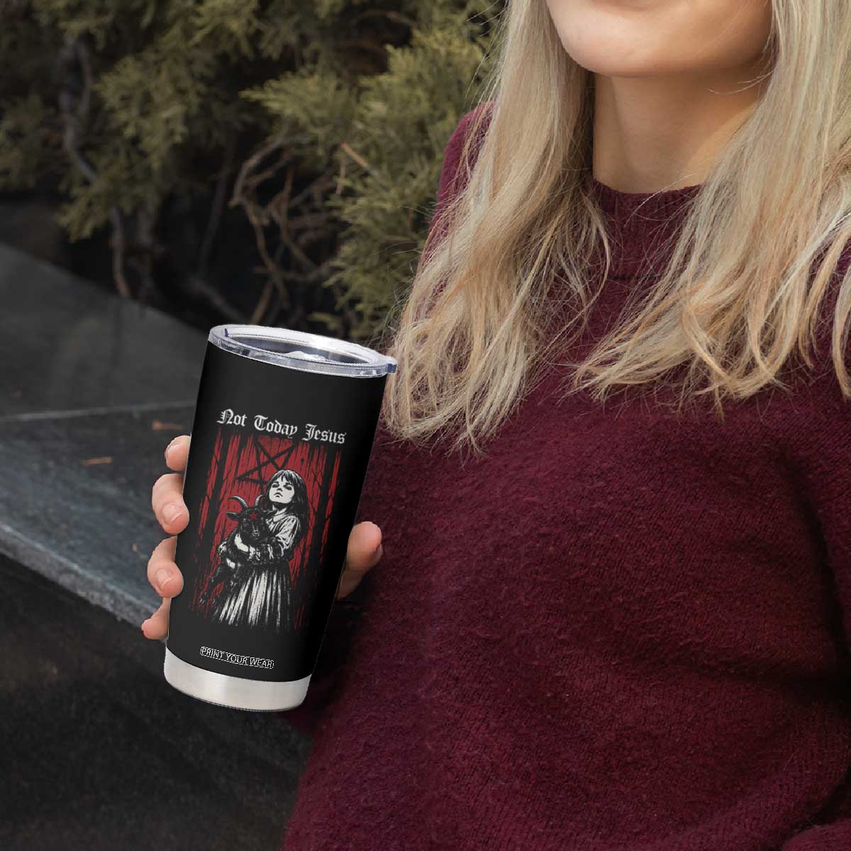 Not Today Jesus Gothic Dark Art Creepy Halloween Tumbler Cup