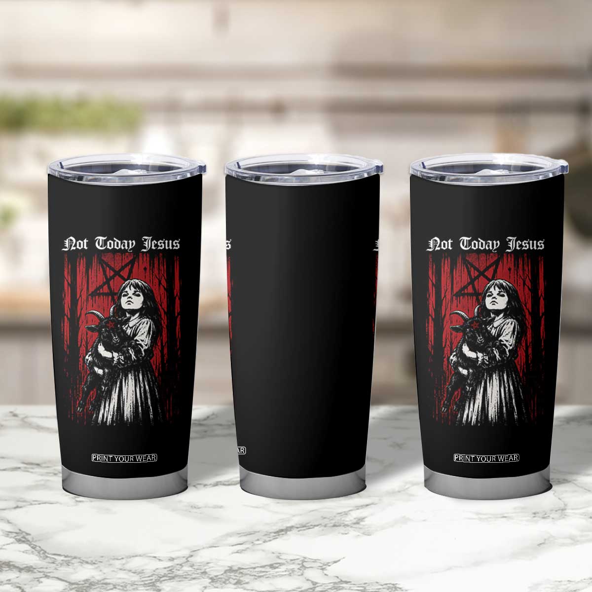 Not Today Jesus Gothic Dark Art Creepy Halloween Tumbler Cup