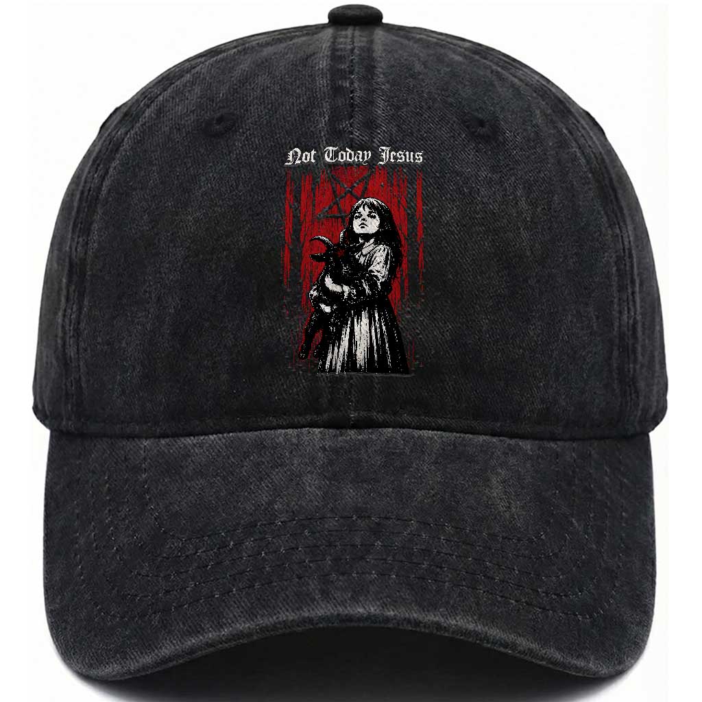 Not Today Jesus Gothic Dark Art Creepy Halloween Washed Cotton Baseball Cap TS11 Print Your Wear