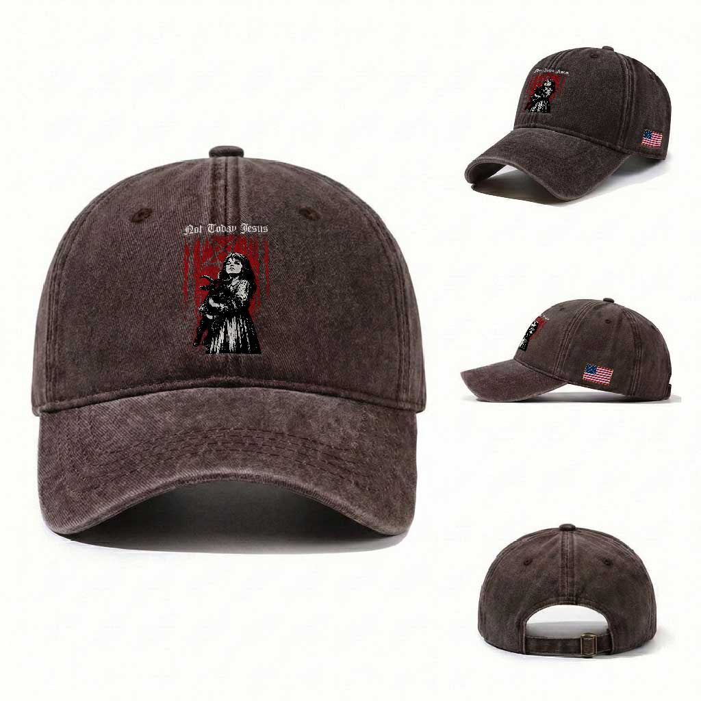 Not Today Jesus Gothic Dark Art Creepy Halloween Washed Cotton Baseball Cap