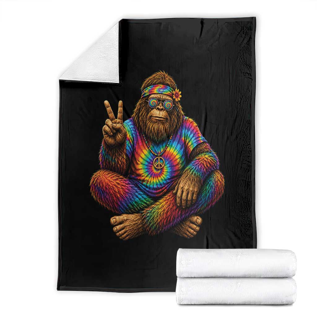 Hippie Bigfoot Peace Sign Tie Dye Sasquatch Throw Blanket TS11 Black Print Your Wear
