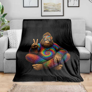 Hippie Bigfoot Peace Sign Tie Dye Sasquatch Throw Blanket