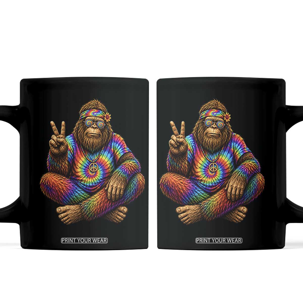 Hippie Bigfoot Peace Sign Tie Dye Sasquatch Coffee Mug