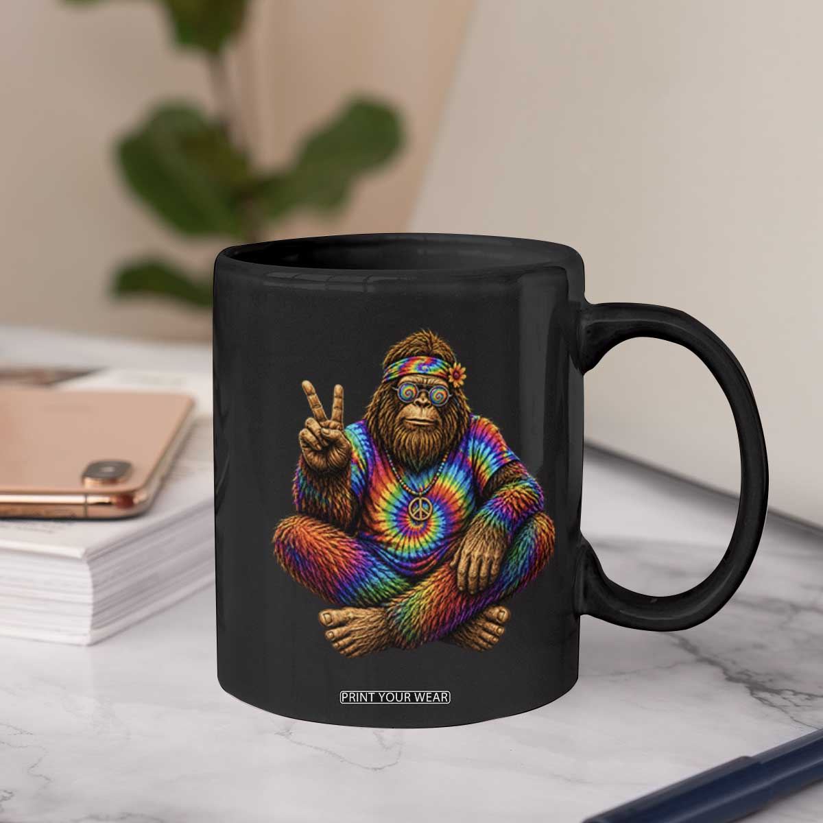 Hippie Bigfoot Peace Sign Tie Dye Sasquatch Coffee Mug