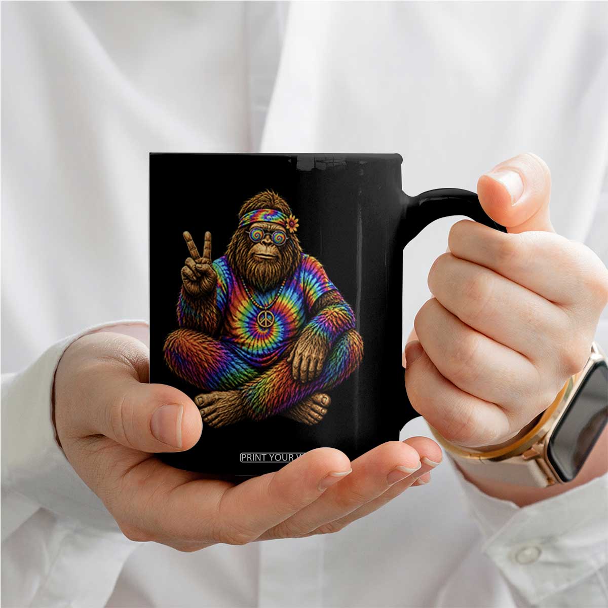 Hippie Bigfoot Peace Sign Tie Dye Sasquatch Coffee Mug