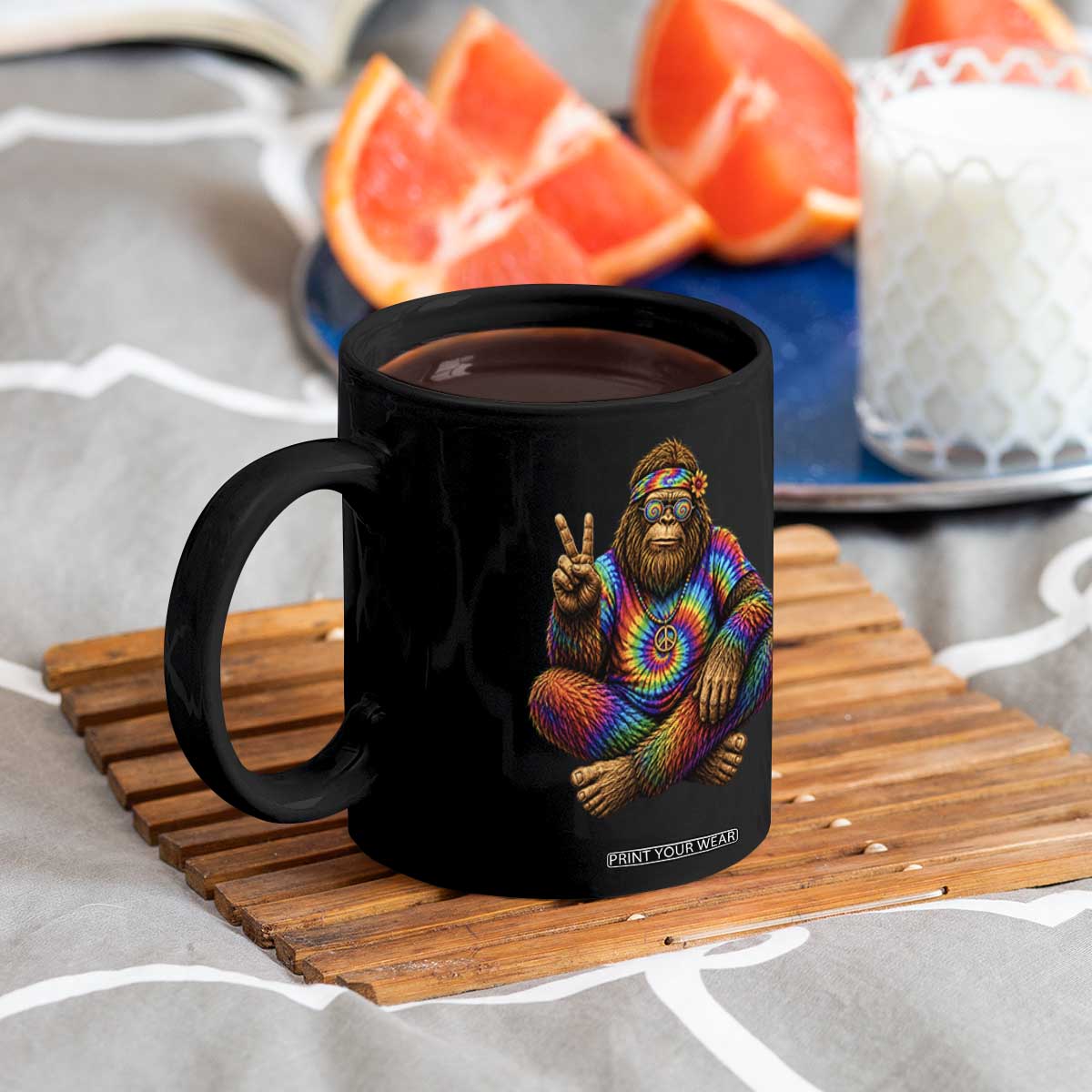 Hippie Bigfoot Peace Sign Tie Dye Sasquatch Coffee Mug