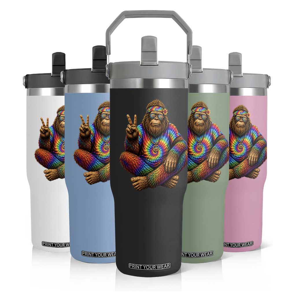 Hippie Bigfoot Peace Sign Tie Dye Sasquatch Flip Straw Tumbler