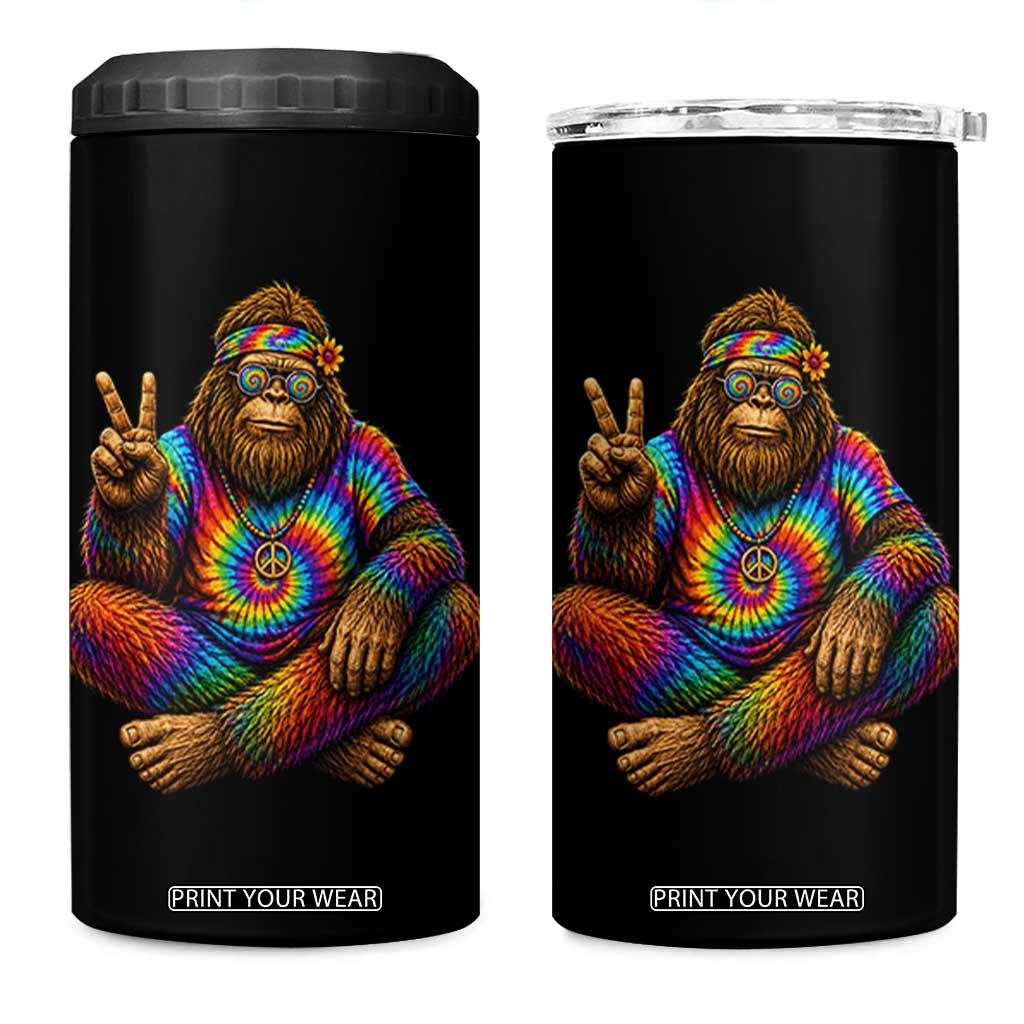 Hippie Bigfoot Peace Sign Tie Dye Sasquatch 4 in 1 Can Cooler Tumbler TS11 One Size: 16 oz Black Print Your Wear