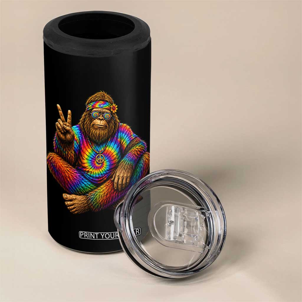 Hippie Bigfoot Peace Sign Tie Dye Sasquatch 4 in 1 Can Cooler Tumbler