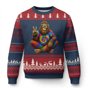 Hippie Bigfoot Peace Sign Tie Dye Sasquatch Ugly Christmas Sweater