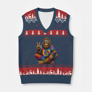 Hippie Bigfoot Peace Sign Tie Dye Sasquatch V-Neck Knit Sweater Vest