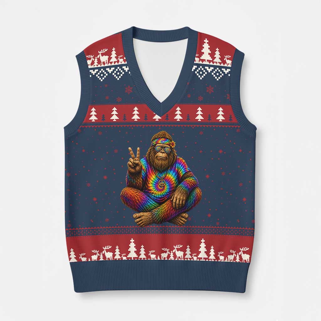 Hippie Bigfoot Peace Sign Tie Dye Sasquatch V-Neck Knit Sweater Vest TS11 Navy Red Print Your Wear