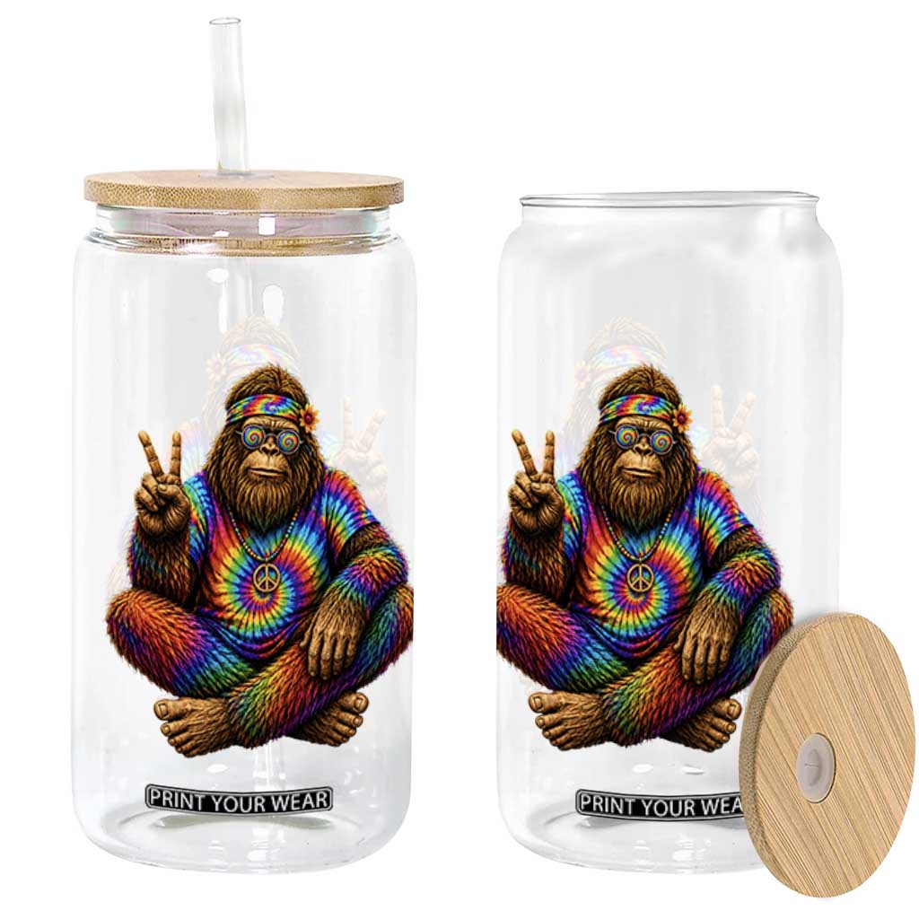 Hippie Bigfoot Peace Sign Tie Dye Sasquatch Glass Can