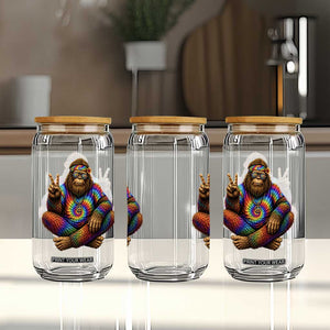 Hippie Bigfoot Peace Sign Tie Dye Sasquatch Glass Can