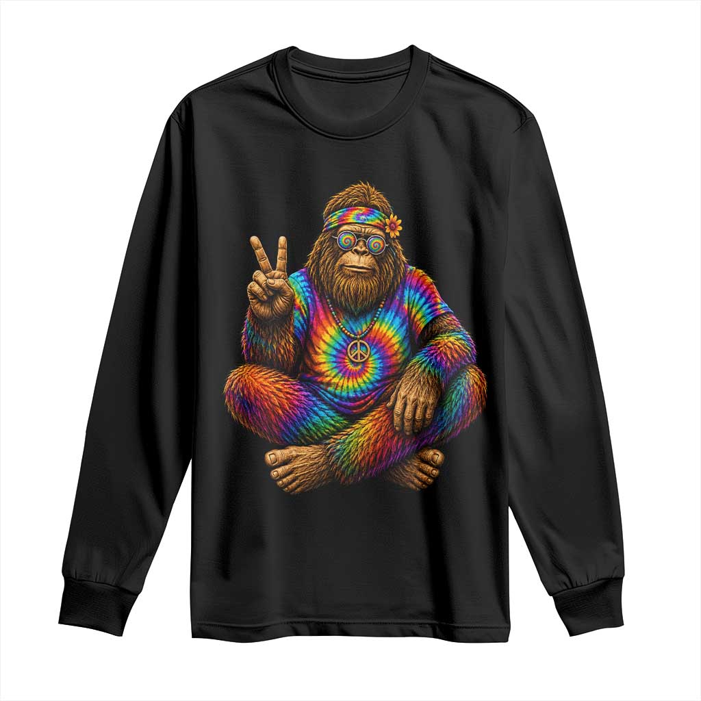 Hippie Bigfoot Peace Sign Tie Dye Sasquatch Long Sleeve Shirt TS11 Black Print Your Wear
