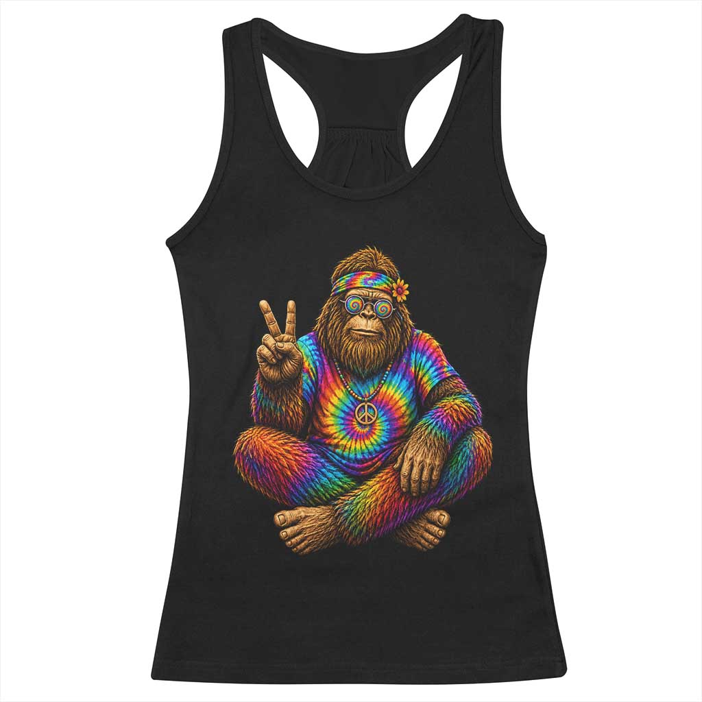 Hippie Bigfoot Peace Sign Tie Dye Sasquatch Racerback Tank Top TS11 Black Print Your Wear