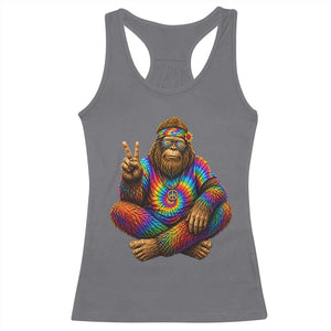 Hippie Bigfoot Peace Sign Tie Dye Sasquatch Racerback Tank Top