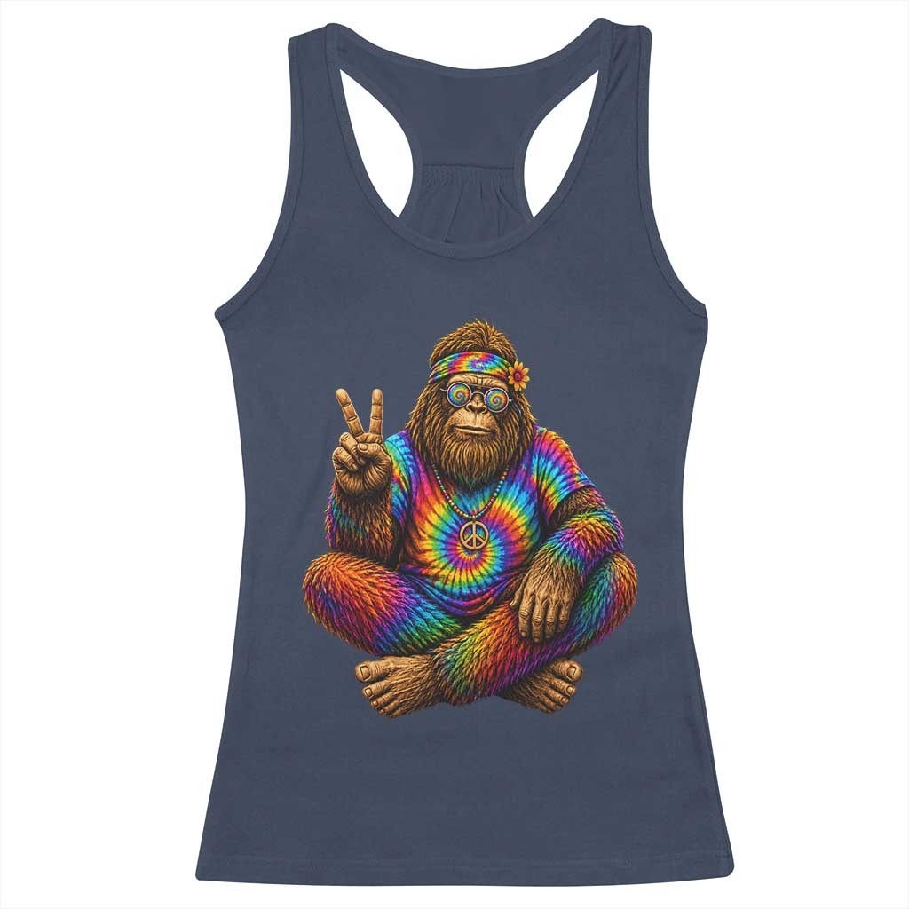 Hippie Bigfoot Peace Sign Tie Dye Sasquatch Racerback Tank Top