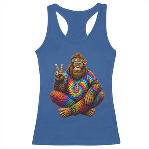 Hippie Bigfoot Peace Sign Tie Dye Sasquatch Racerback Tank Top
