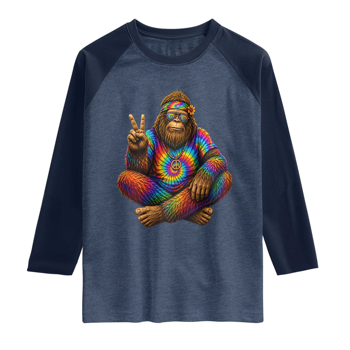 Hippie Bigfoot Peace Sign Tie Dye Sasquatch Raglan Shirt