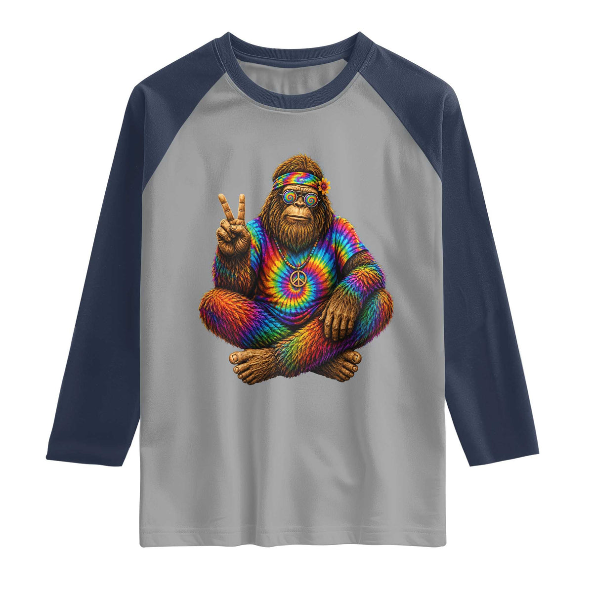 Hippie Bigfoot Peace Sign Tie Dye Sasquatch Raglan Shirt