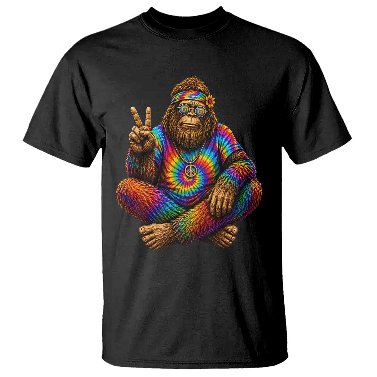 Hippie Bigfoot Peace Sign Tie Dye Sasquatch T Shirt TS11 Black Print Your Wear