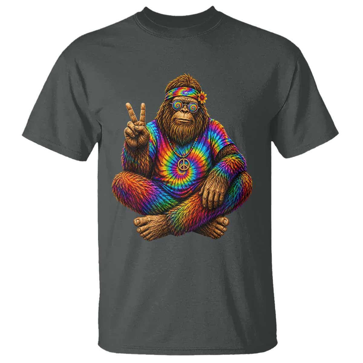 Hippie Bigfoot Peace Sign Tie Dye Sasquatch T Shirt