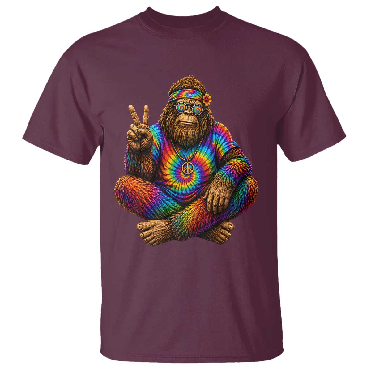 Hippie Bigfoot Peace Sign Tie Dye Sasquatch T Shirt