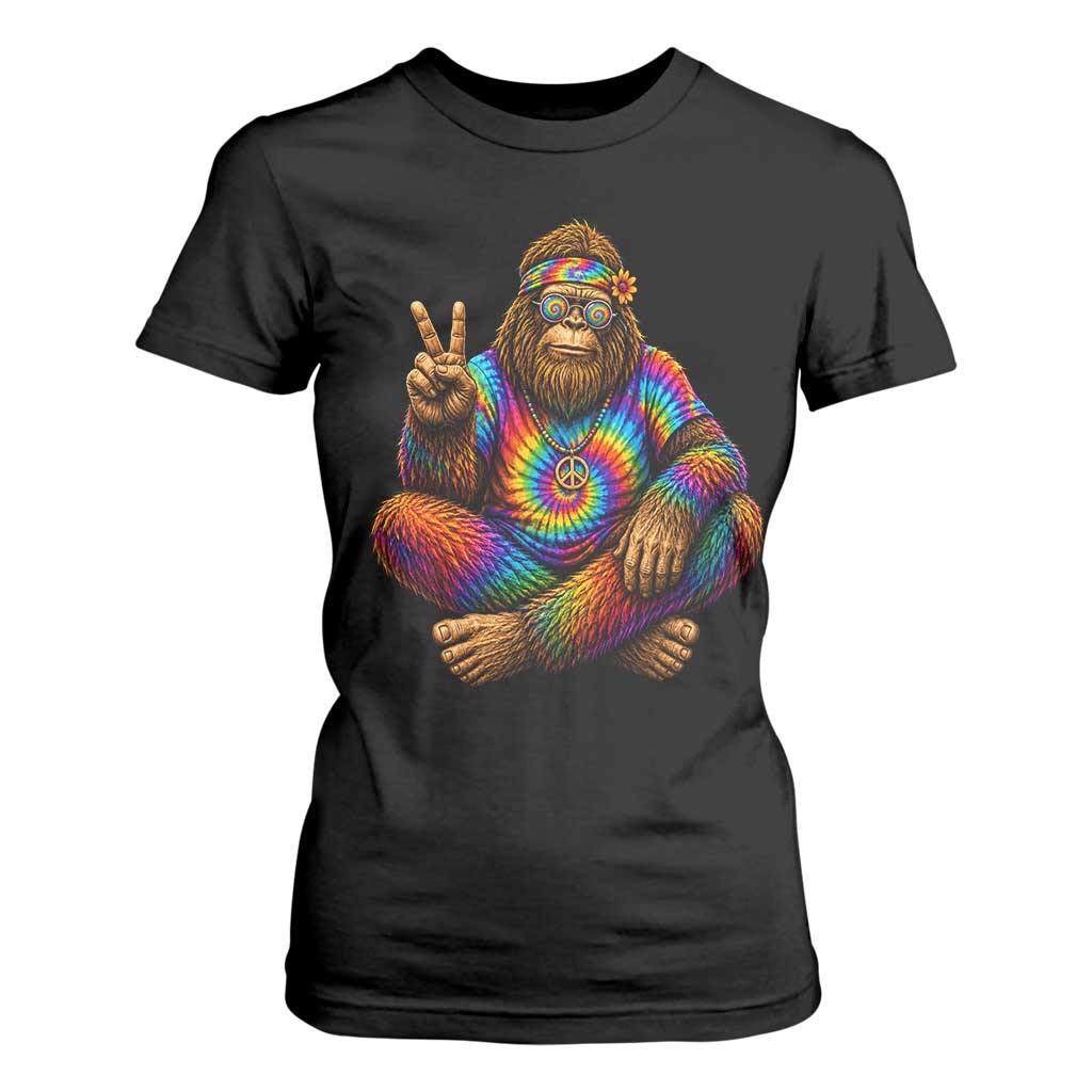 Hippie Bigfoot Peace Sign Tie Dye Sasquatch T Shirt For Women