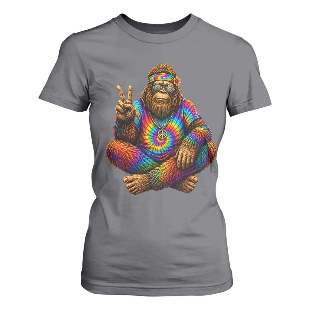 Hippie Bigfoot Peace Sign Tie Dye Sasquatch T Shirt For Women
