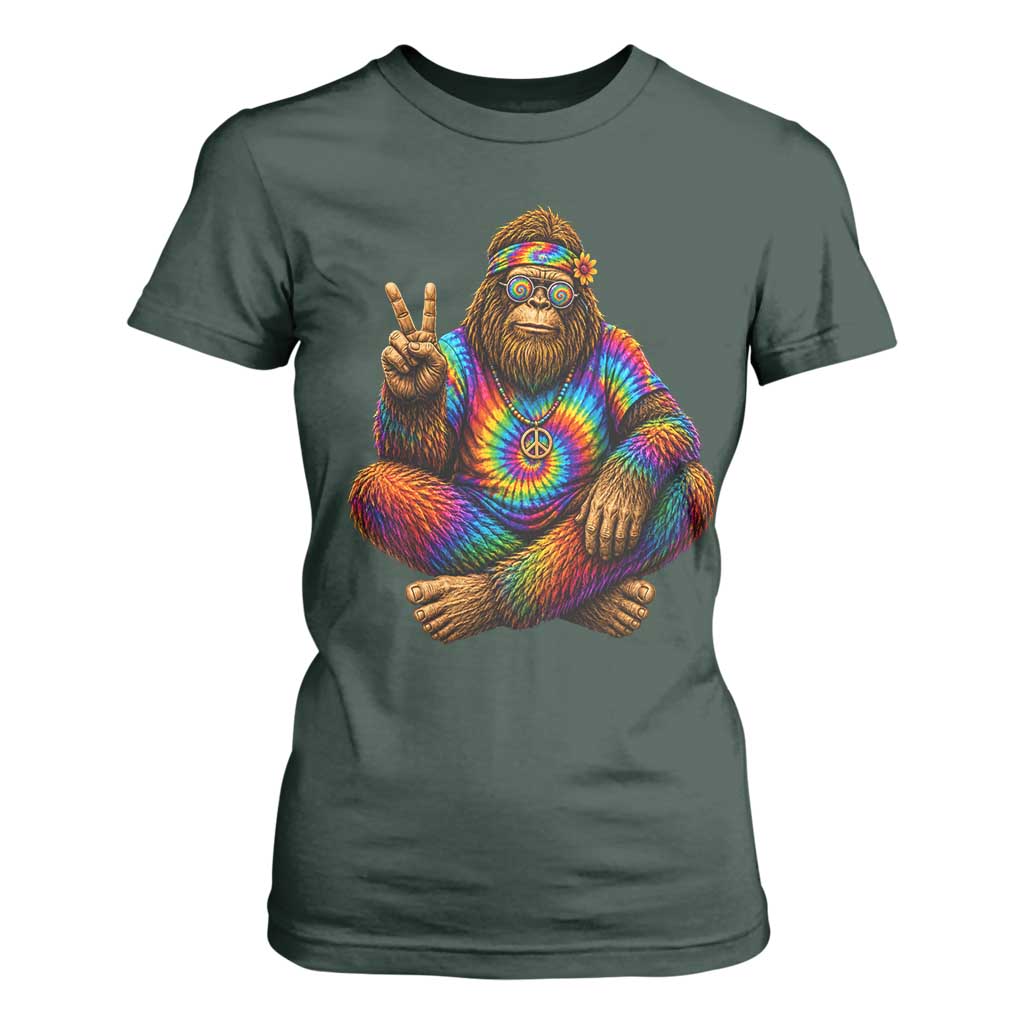 Hippie Bigfoot Peace Sign Tie Dye Sasquatch T Shirt For Women