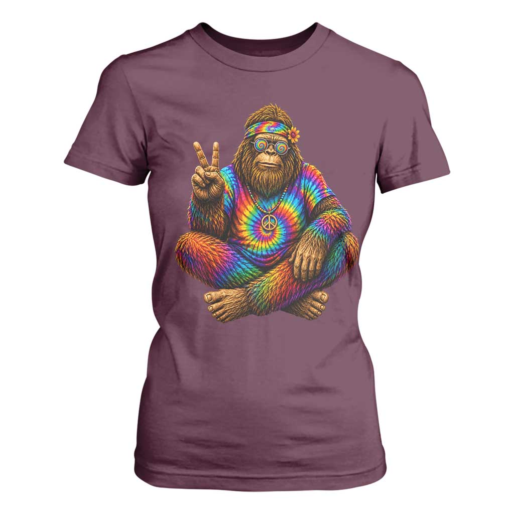 Hippie Bigfoot Peace Sign Tie Dye Sasquatch T Shirt For Women