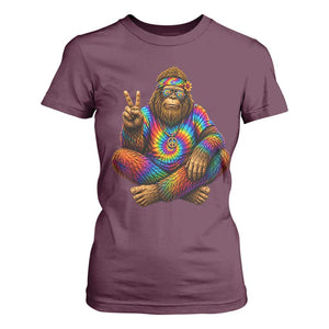 Hippie Bigfoot Peace Sign Tie Dye Sasquatch T Shirt For Women