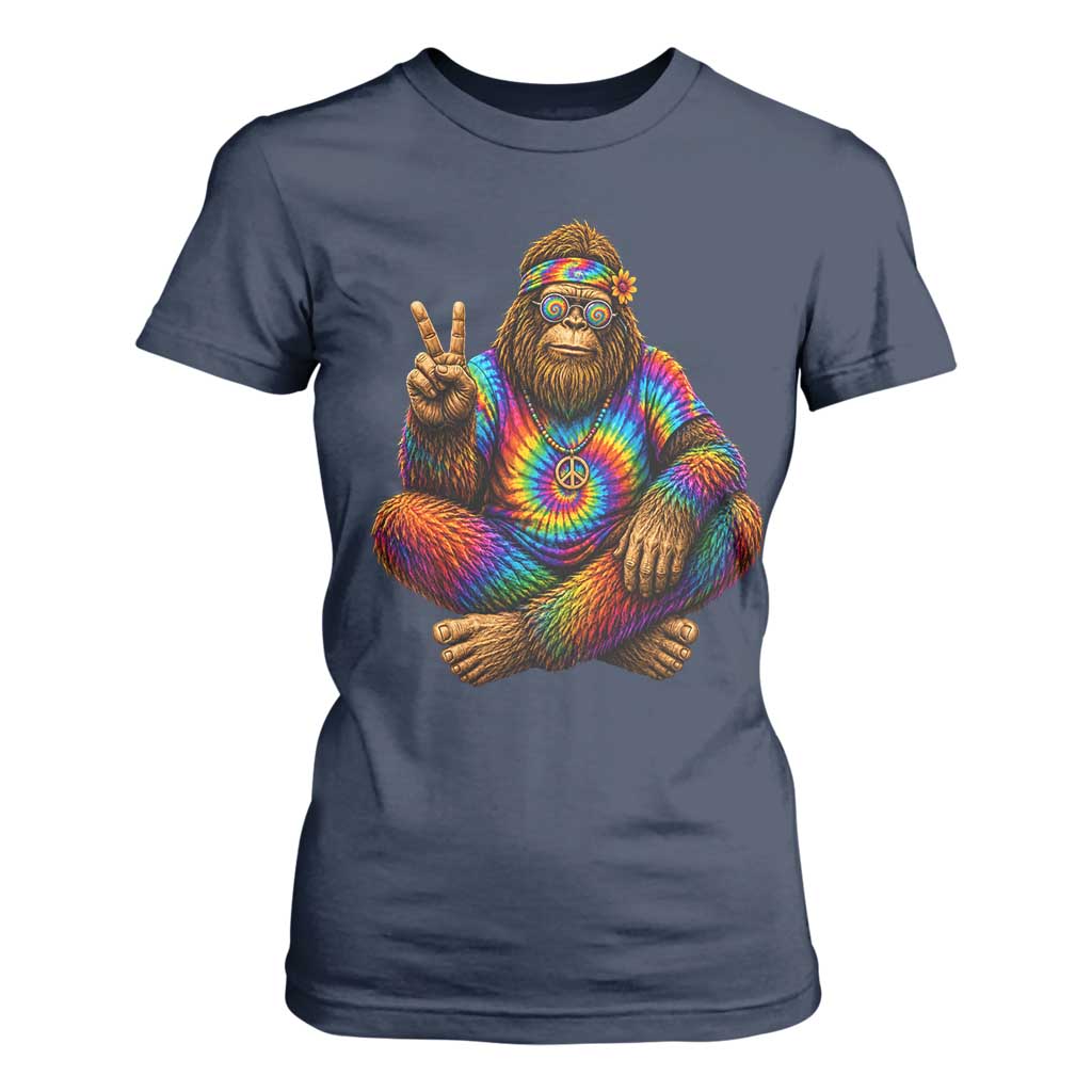 Hippie Bigfoot Peace Sign Tie Dye Sasquatch T Shirt For Women